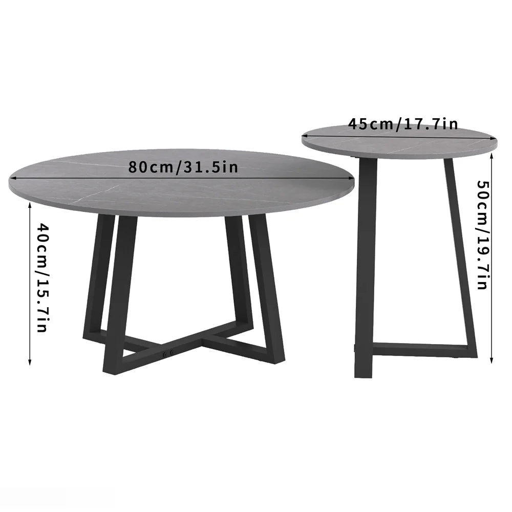 Round Modern Marble Nesting Coffee Set of 2, Stacking Living Room Accent Tables Furniture Sintered Stone Tabletop End Table