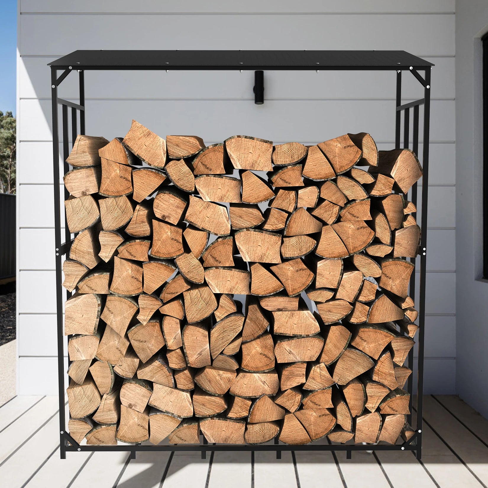 Extra Large Tall Outdoor Firewood Rack with Cover Heavy Duty Square Strong Stand Rack with Waterproof Cover for Fireplace Garden