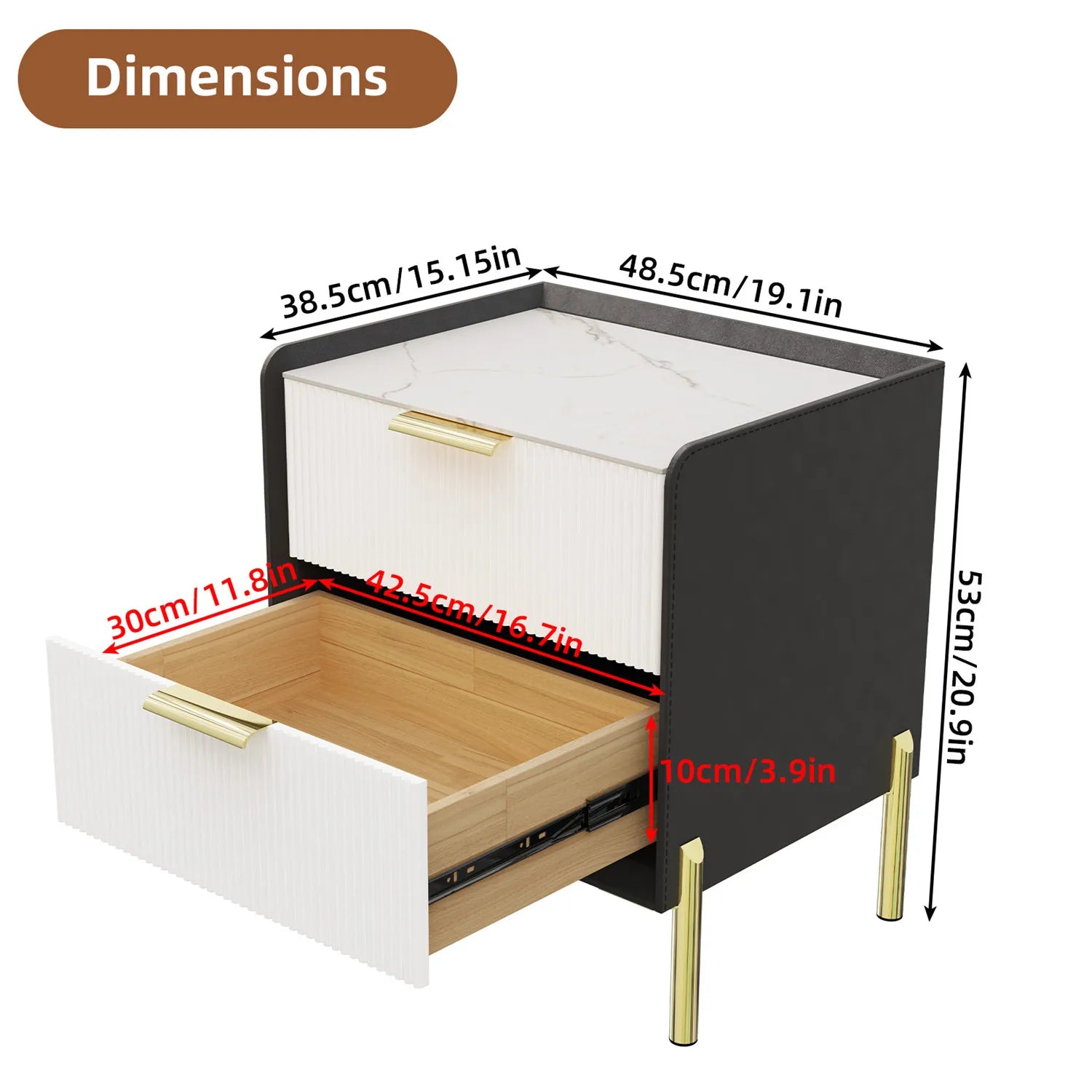 Modern End Table with Drawer, 2 Tier Side Table with Shelf, Round Nightstand with Sintered Stone Tabletop and Chrome Legs