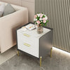 Modern End Table with Drawer, 2 Tier Side Table with Shelf, Round Nightstand with Sintered Stone Tabletop and Chrome Legs