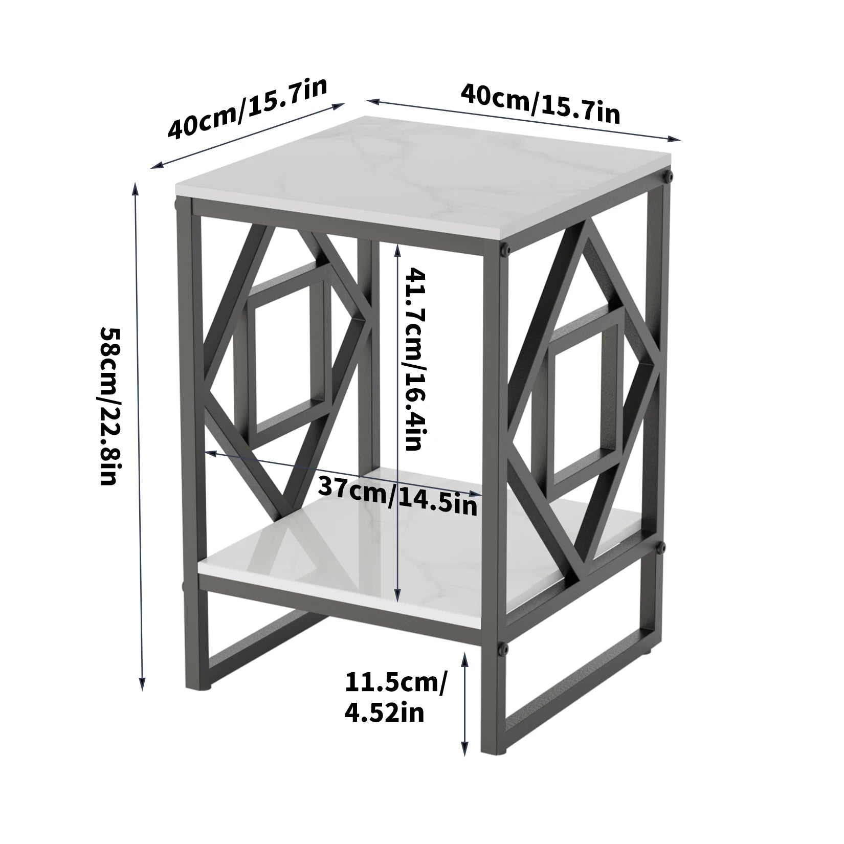 White Marble Top Side Table Sofa End Table Bedside Nightstand Black Coated Frame