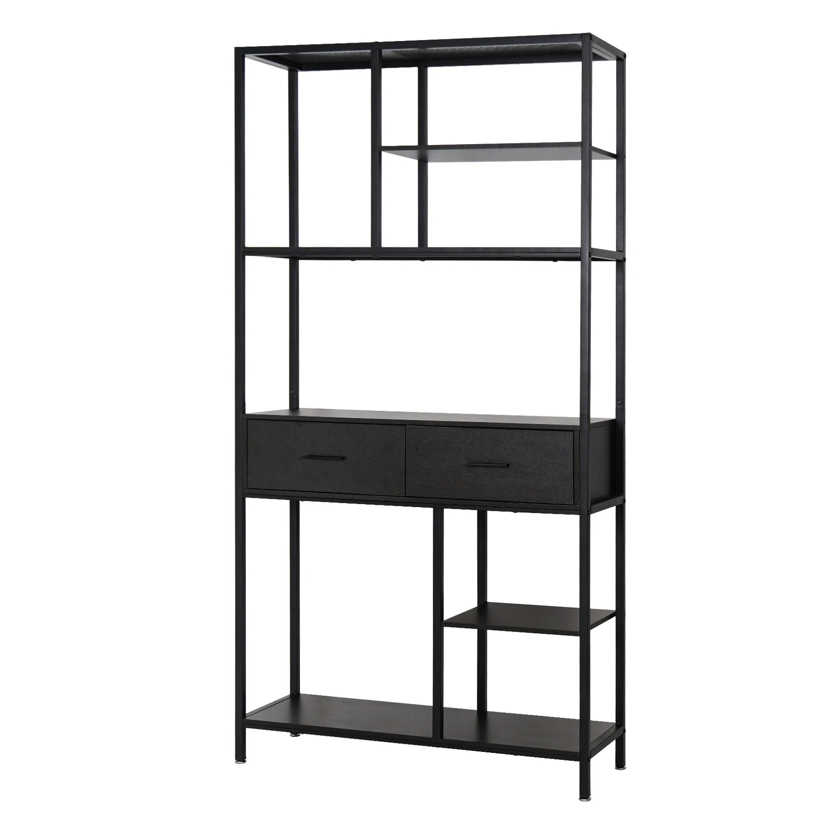 Tall Bookshelf with Drawers, Industrial Bookcase with 6 Tiers Storage Shelves, Office Book Shelves Book Display Shelf