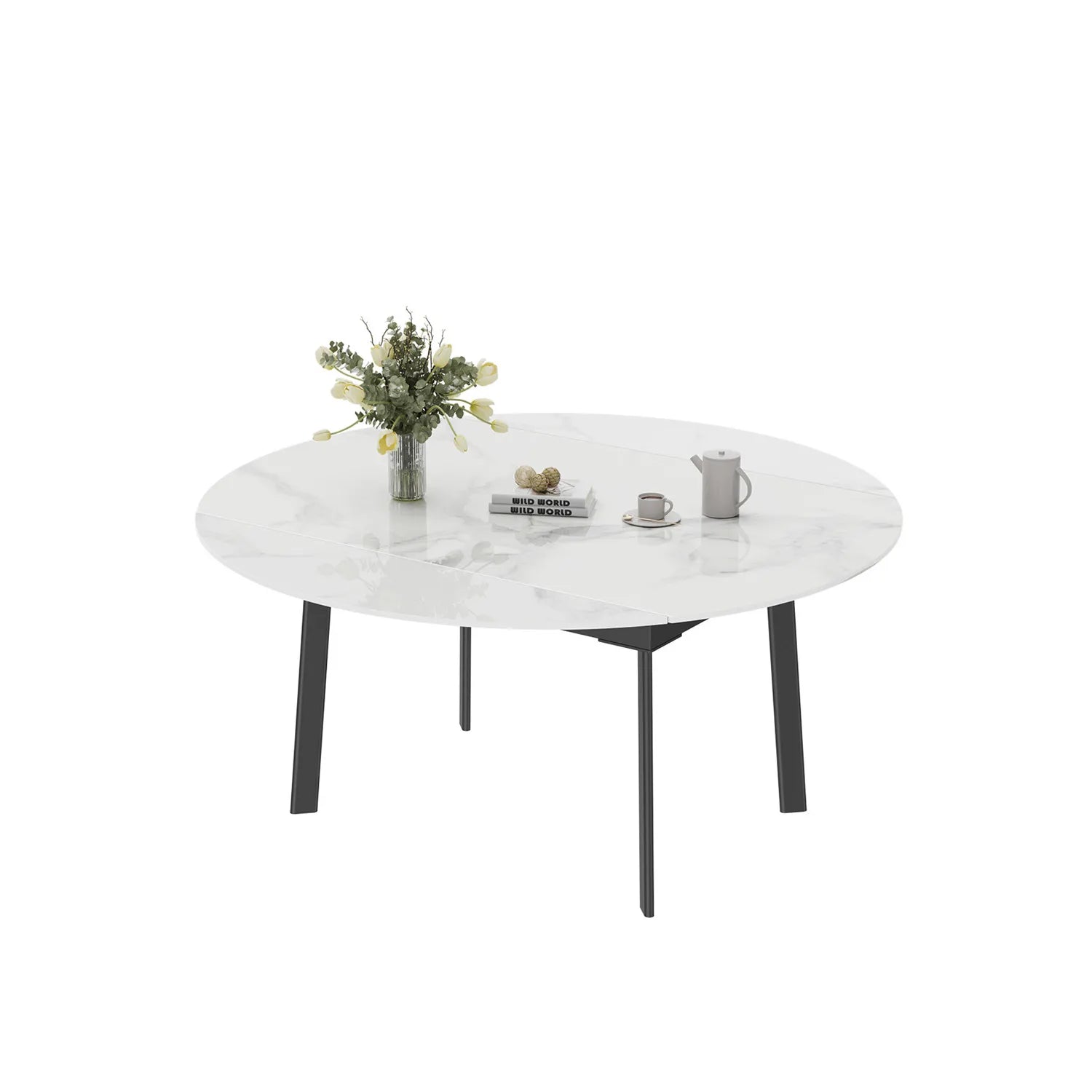 Round Extendable Dining Table Sintered Stone Kitchen Dining Set for 4-6 Perons Retractable  No Chairs