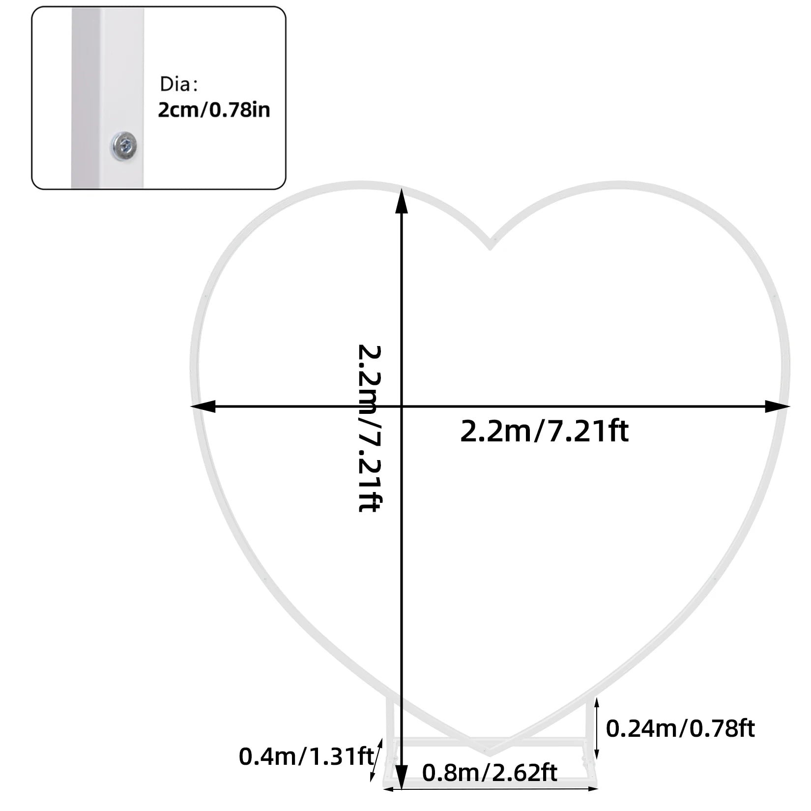 Heart Shaped White Metal Balloon Arch Stand Frame Display Kit，Love Balloon Arch Frame for Proposal, Wedding, Valentine’s Day