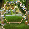 Hexagonal Wooden Wedding Ceremony Arch Bridal Party Backdrop Arch Stand Garden Arbor for Outdoor Weddings, Flowers Garland