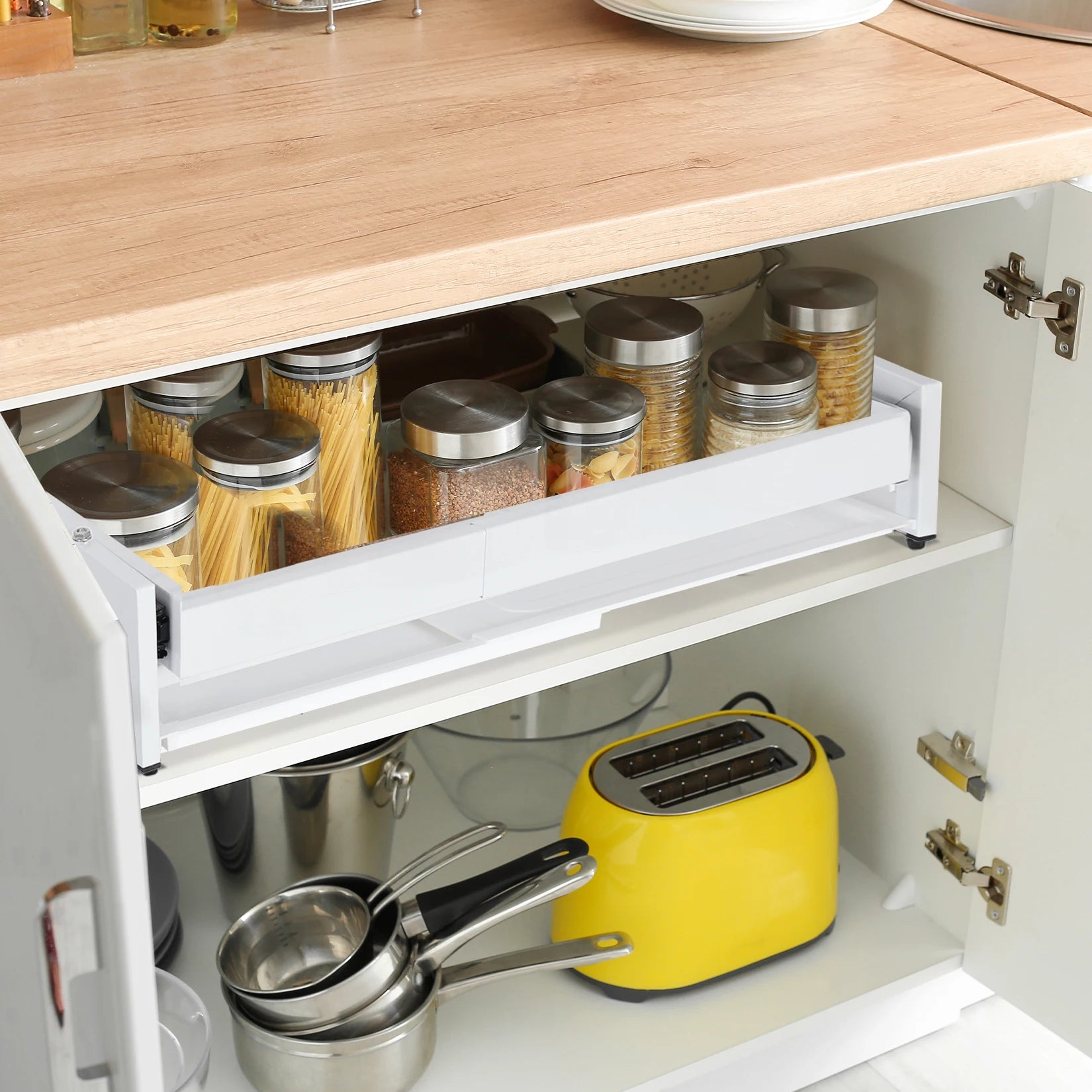 Pull out Cabinet Organizer, Expandable(13"-22.8") under sink organizer Heavy Duty Slide out Drawers for Pots and Pans