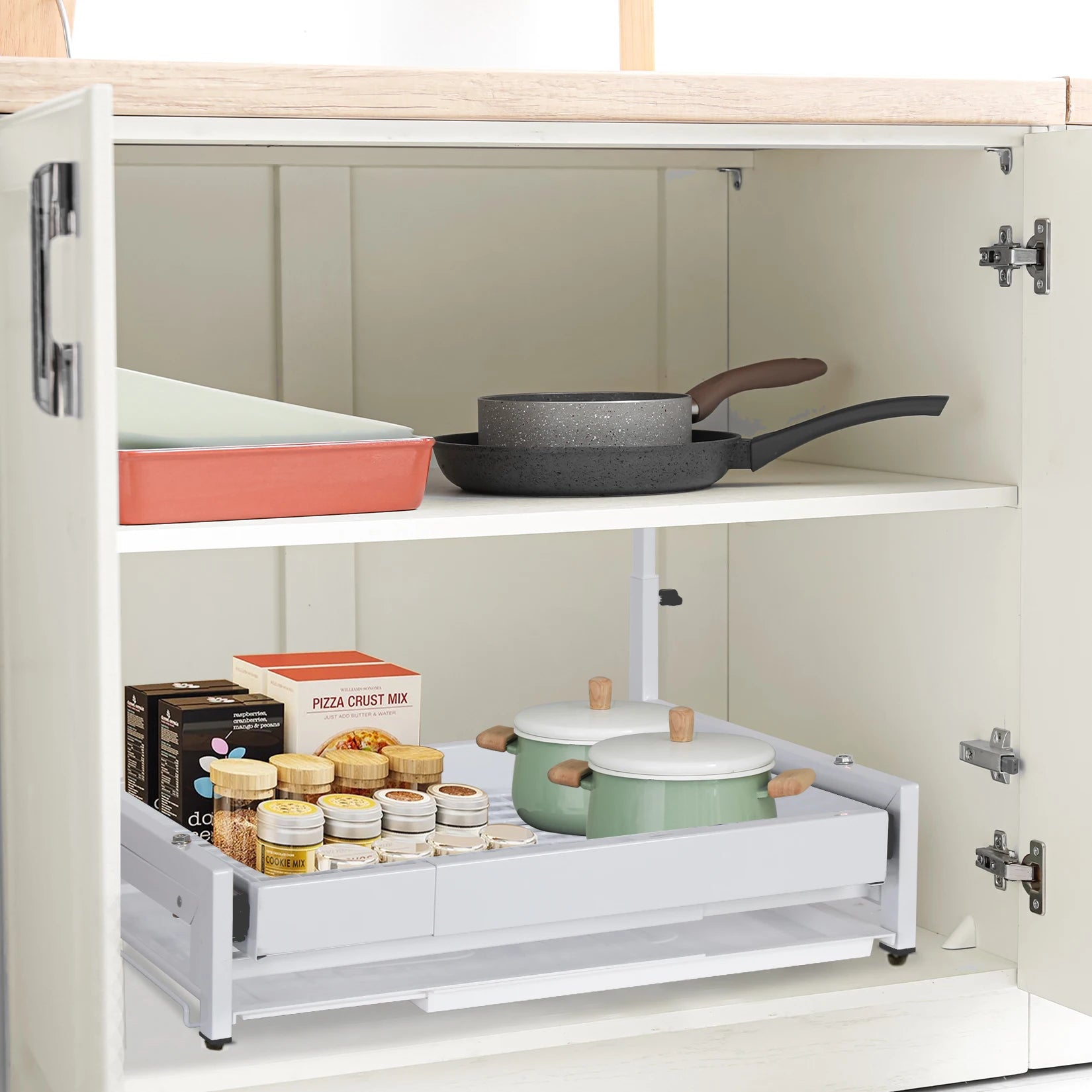 Pull out Cabinet Organizer, Expandable(13"-22.8") under sink organizer Heavy Duty Slide out Drawers for Pots and Pans