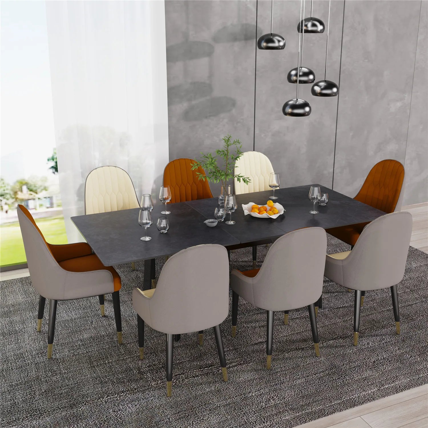 Extendable Kitchen Dining Table: 59"-70.9" Rectangular Sintered Stone Retractable Table for 6-8 Person - White Push-Pull