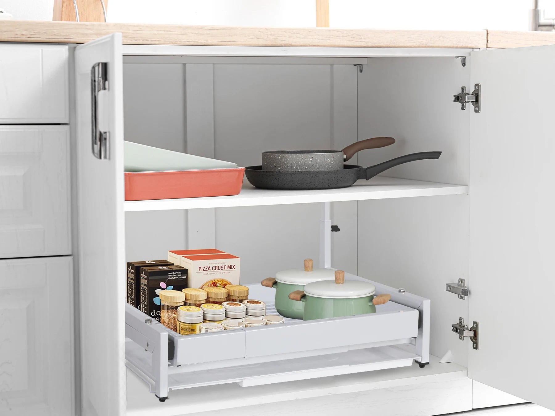 Pull out Cabinet Organizer, Expandable(13"-22.8") under sink organizer Heavy Duty Slide out Drawers for Pots and Pans