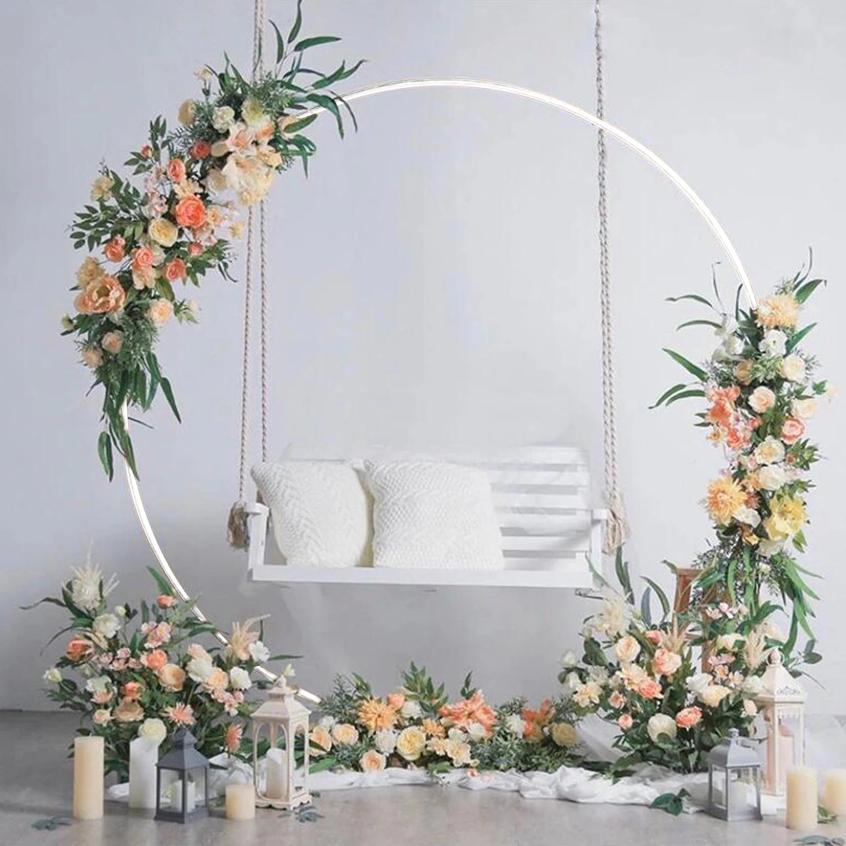 Large Round Arch Backdrop Stand Metal Wrought Iron Circle Wedding Arch Background Decorative Frame Balloon Flower Arch Metal