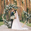 Hexagonal Wooden Wedding Ceremony Arch Bridal Party Backdrop Arch Stand Garden Arbor for Outdoor Weddings, Flowers Garland