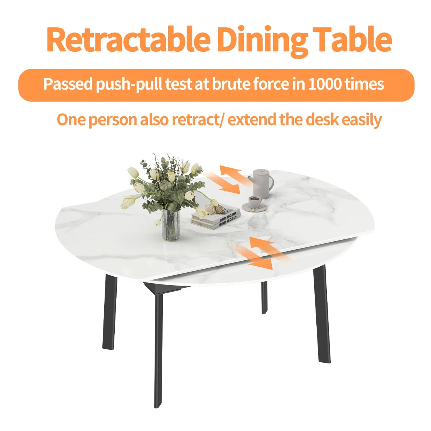 Round Extendable Dining Table Sintered Stone Kitchen Dining Set for 4-6 Perons Retractable  No Chairs