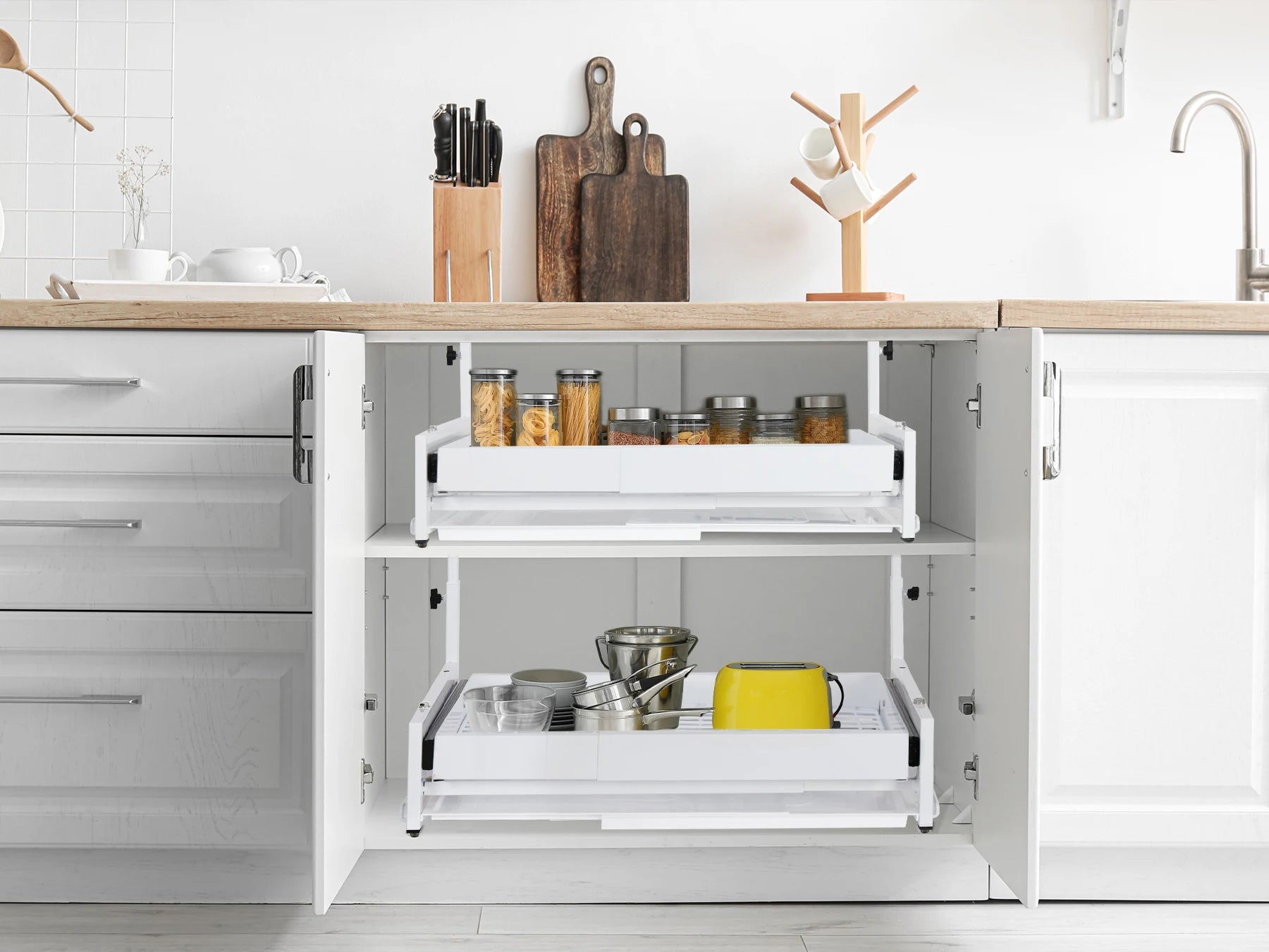 Pull out Cabinet Organizer, Expandable(13"-22.8") under sink organizer Heavy Duty Slide out Drawers for Pots and Pans