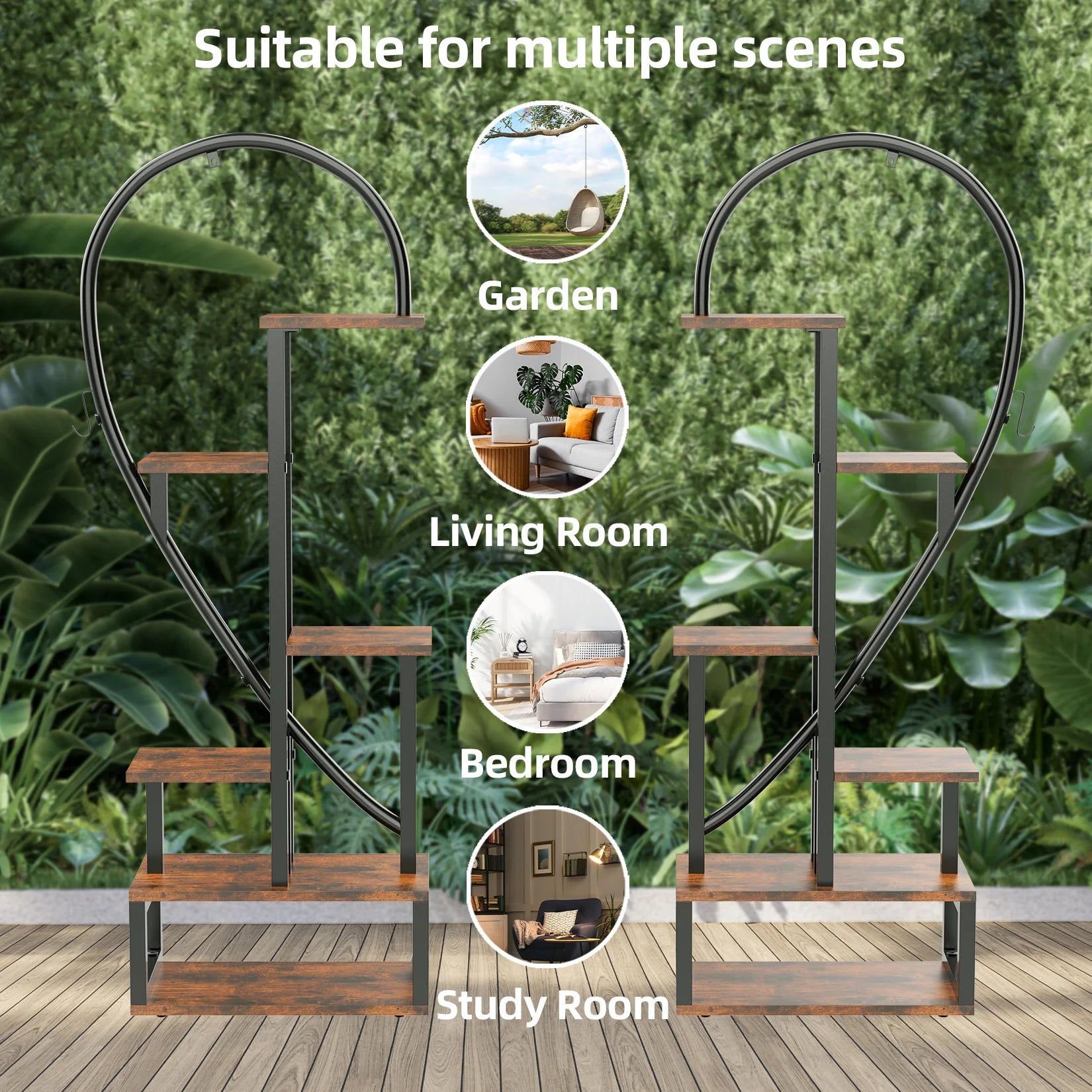 6 Tier Metal Plant Stand, Creative Half Heart Shape Ladder Plant Stands for Indoor Plants Multiple, Black Plant Shelf Rack