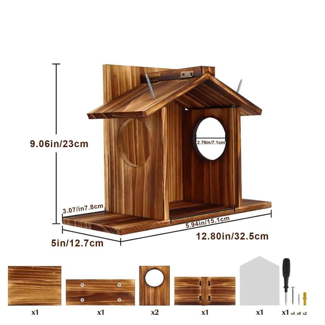 Wood Squirrel Feeder Outside Winter Wooden Chipmunk Feeder Corn Peanuts