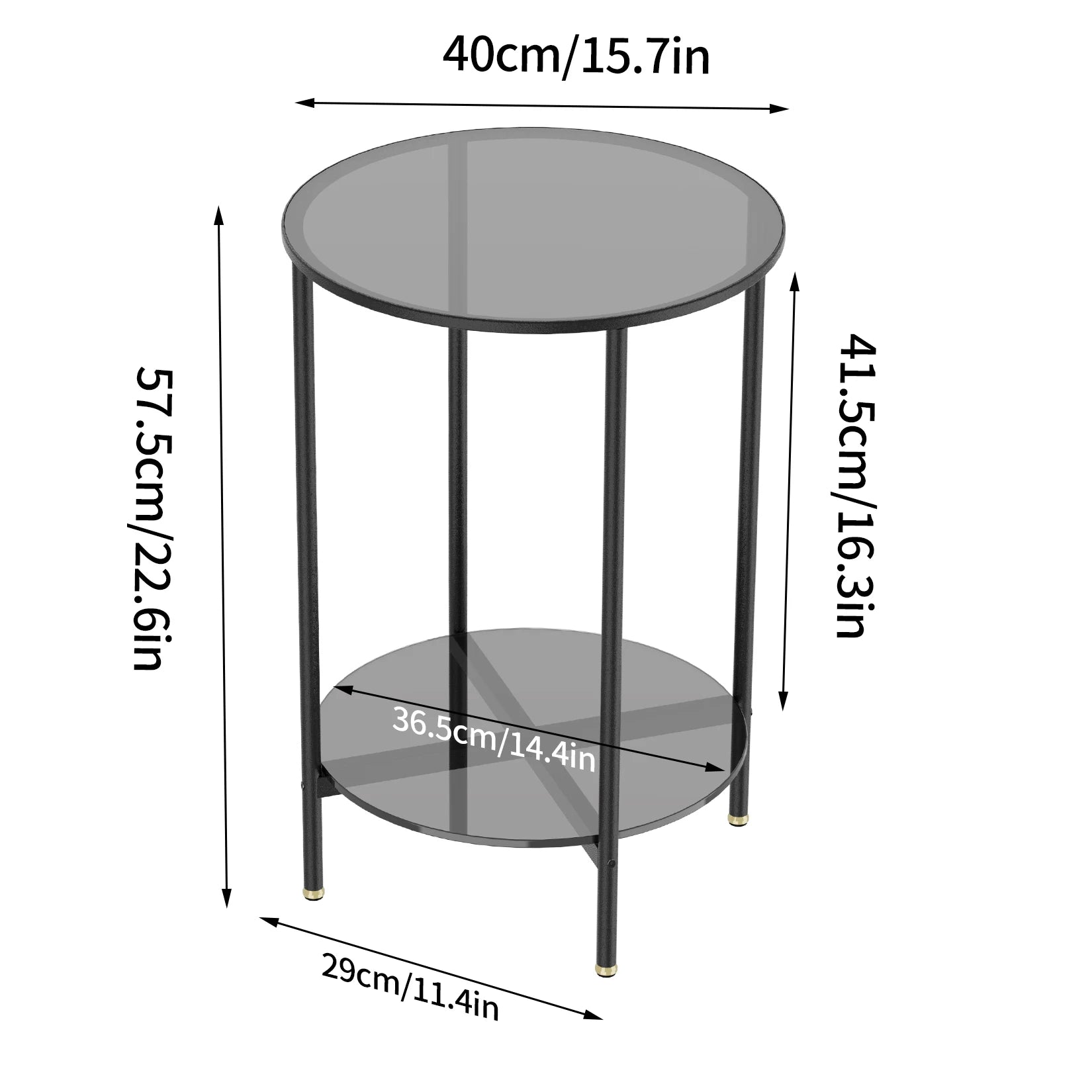 2-Tier Round Glass Coffee Table - Modern Sofa Side Table with Metal Frame for Living Room