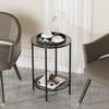 2-Tier Round Glass Coffee Table - Modern Sofa Side Table with Metal Frame for Living Room