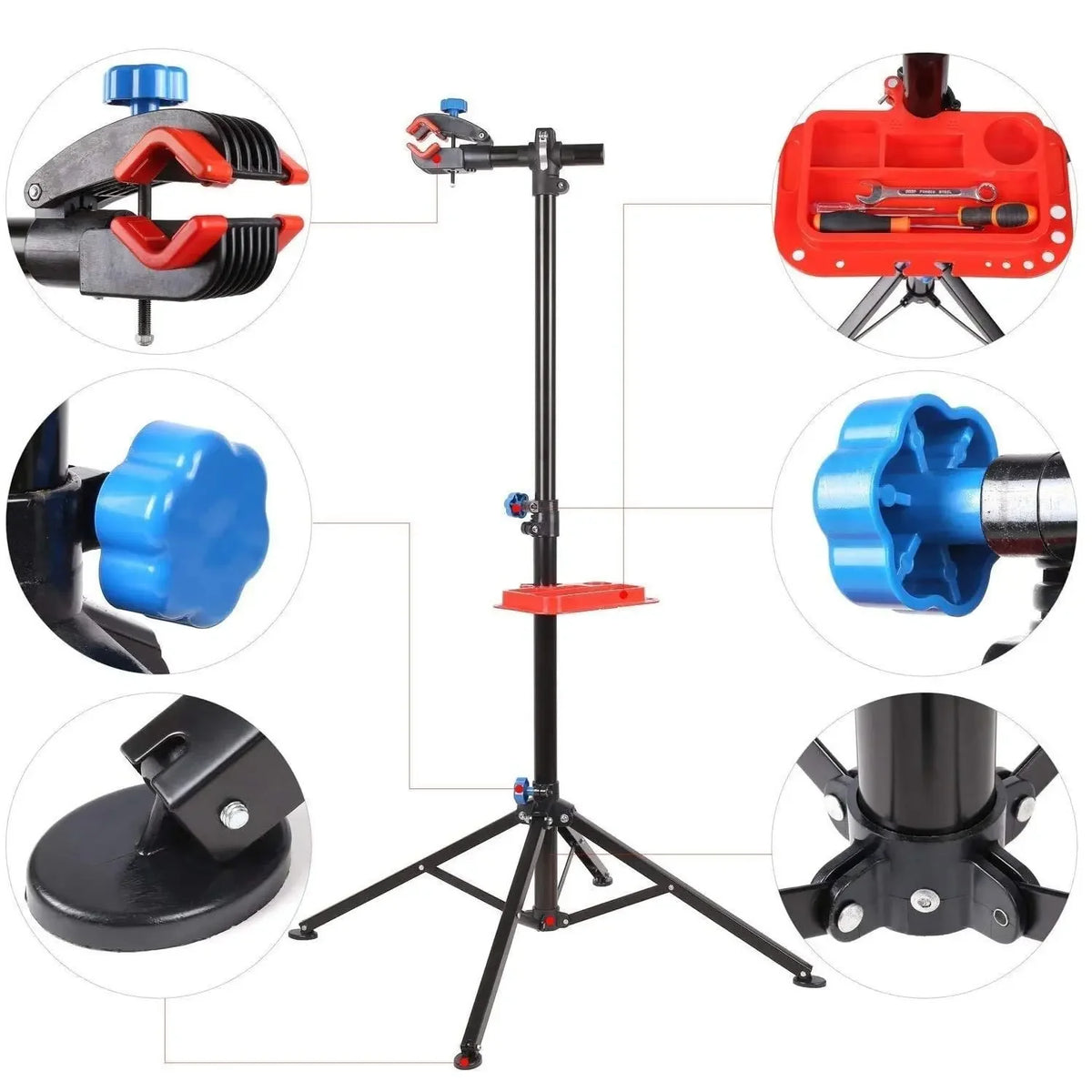 Mechanic Bicycle Repair Workshop Stand Foldable Maintenance Cycle Rack w/Tool Tray Height Adjustble Extensible Bike Repair Rack