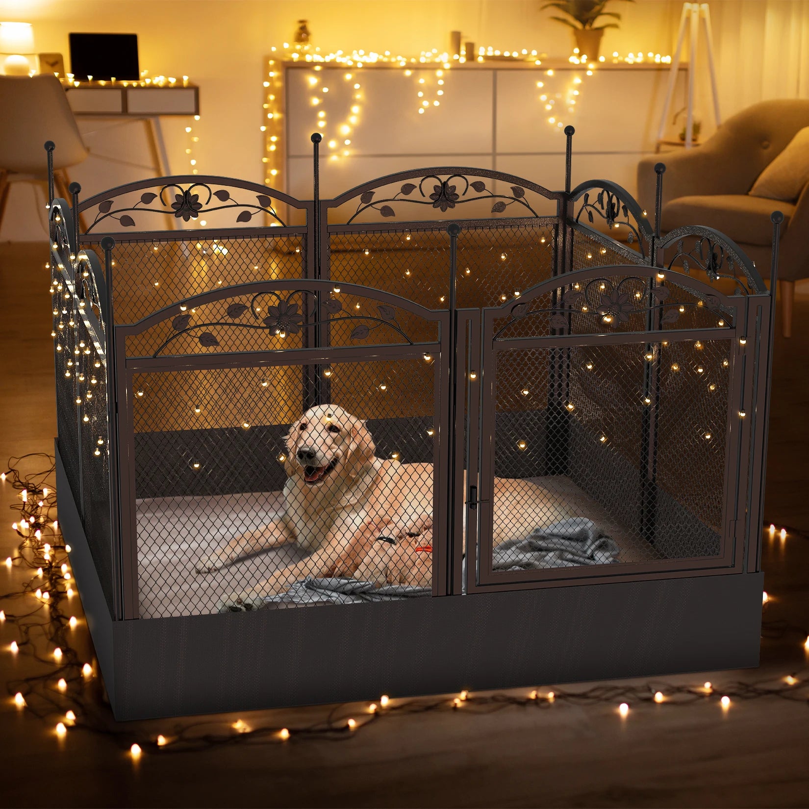 Dog Playpen Fence Detachable Play Pen Exercise Puppy Kennel Cage Dogs Supplies Dog Fences 8 Panels with Waterproof Fertility Pad