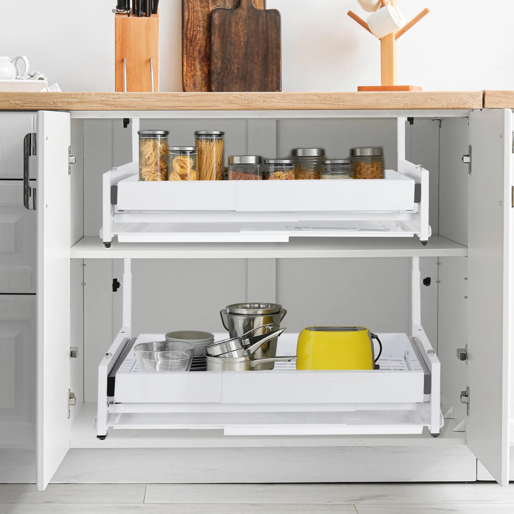 Pull out Cabinet Organizer, Expandable(13"-22.8") under sink organizer Heavy Duty Slide out Drawers for Pots and Pans