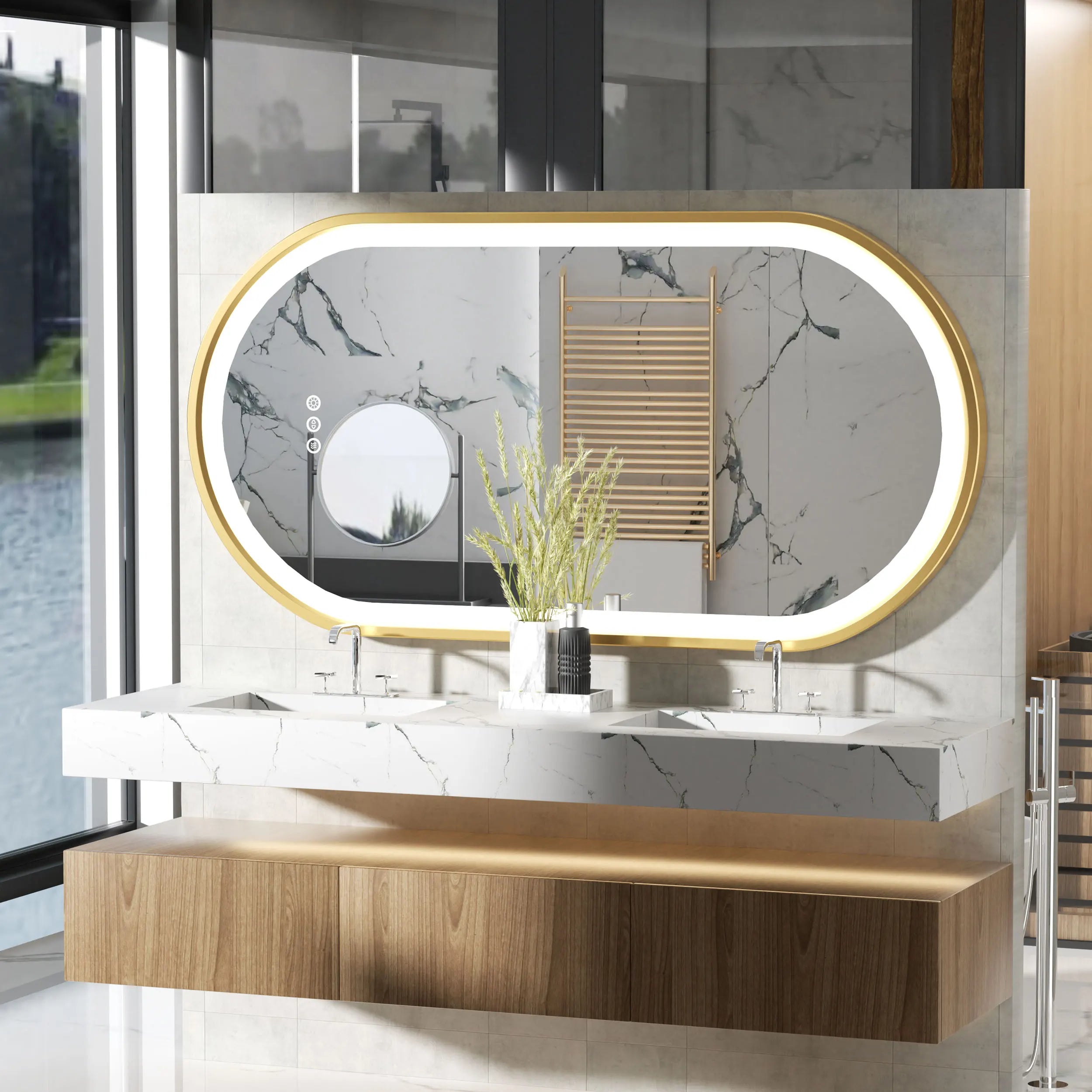 Large LED Oval Bathroom Mirror with Stepless Dimmable Lighted Vanity Mirror for Wall Mounted Vanity with Frame Anti-Fog Memory