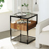 Tempered Glass Side Table, Nightstand, with Drawer and Shelf, Decoration in Living Room, Stable Steel Frame