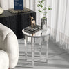 Round Side Table Mirrored, 2-Tier Modern Small Sofa Table with Storage, Silver Accent Table for Living Room