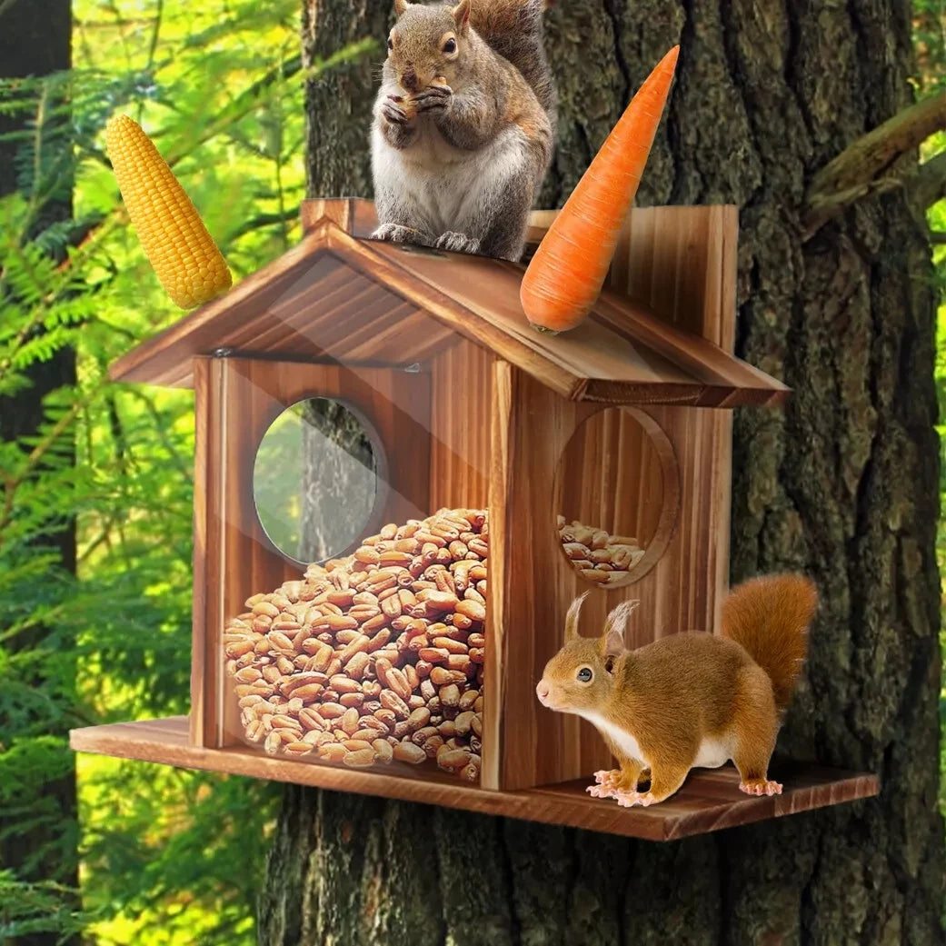 Wood Squirrel Feeder Outside Winter Wooden Chipmunk Feeder Corn Peanuts