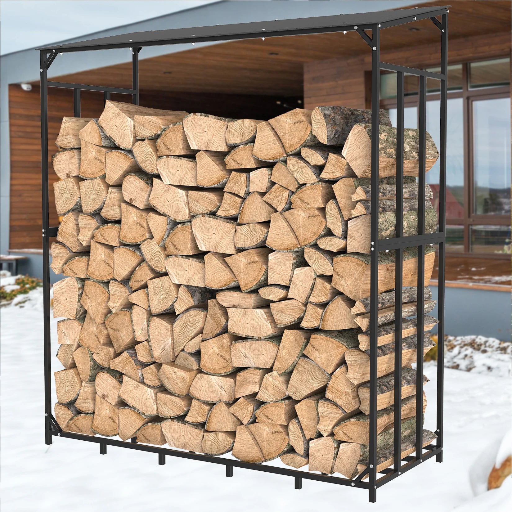 Extra Large Tall Outdoor Firewood Rack with Cover Heavy Duty Square Strong Stand Rack with Waterproof Cover for Fireplace Garden