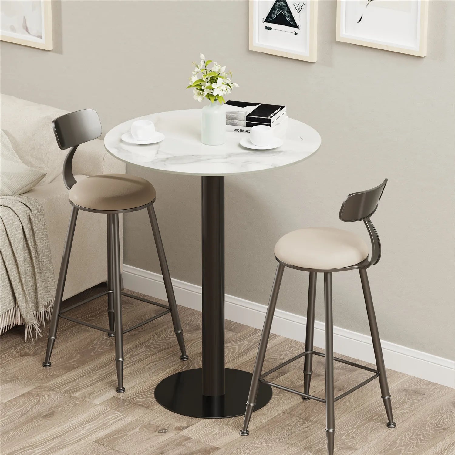 28"x40" Round Cocktail Bar Table with Metal Base, Tall Bistro Pub Table, Sintered Stone Top Table for Kitchen, Dining Room