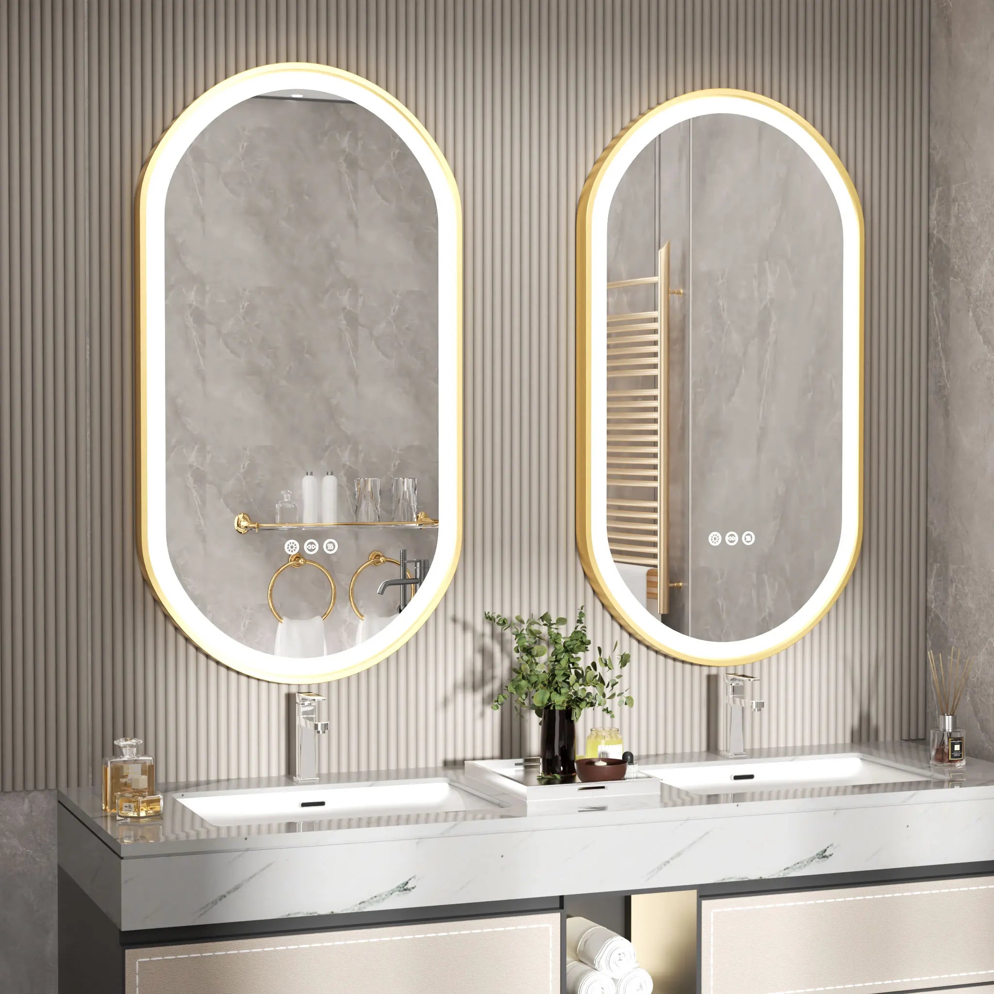 Large LED Oval Bathroom Mirror with Stepless Dimmable Lighted Vanity Mirror for Wall Mounted Vanity with Frame Anti-Fog Memory