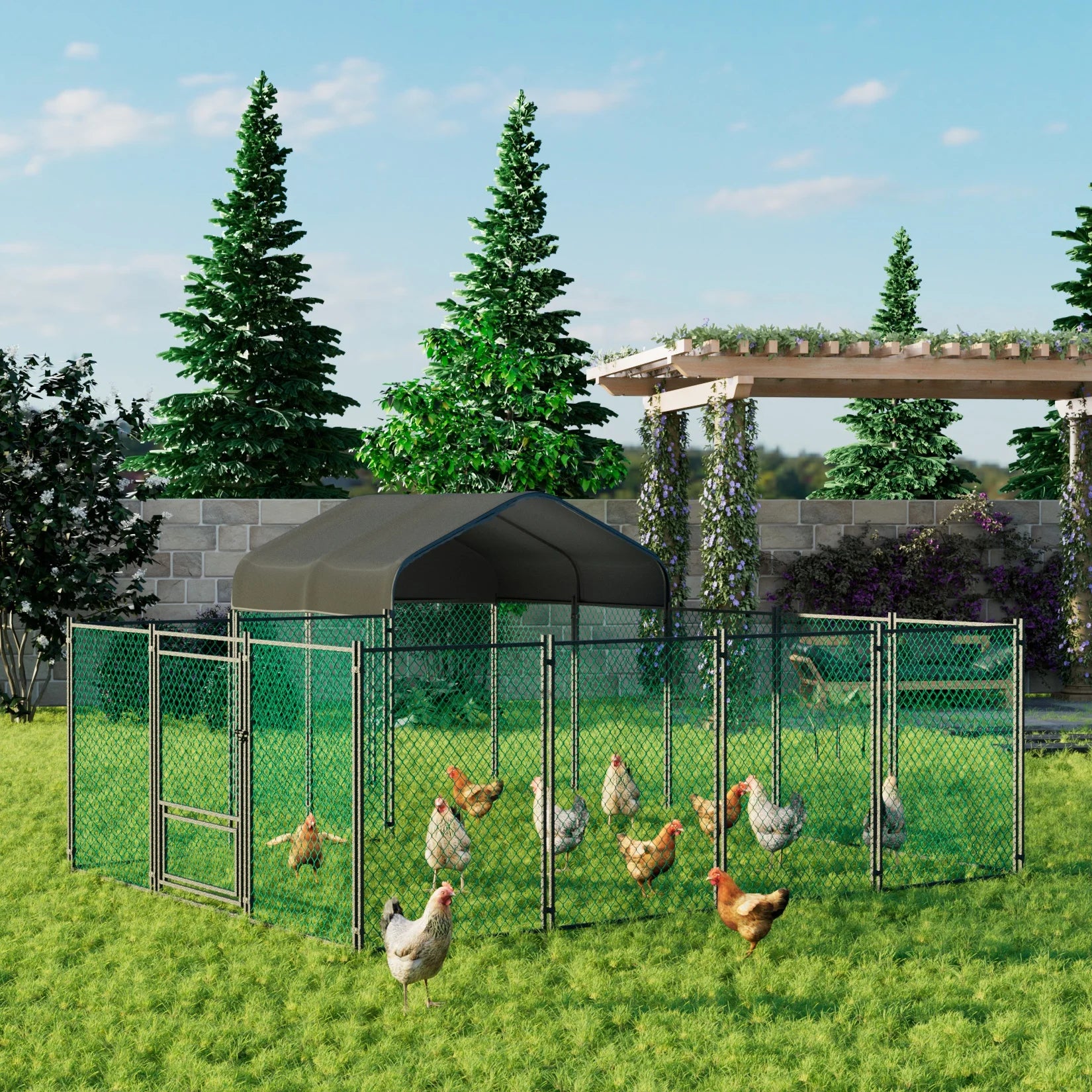 Chicken Coop 12.9x10.2x5.1ft Chicken Run Pen for Yard with Cover Outdoor Metal Portable Chicken Tractor Cage Enclosure Crate