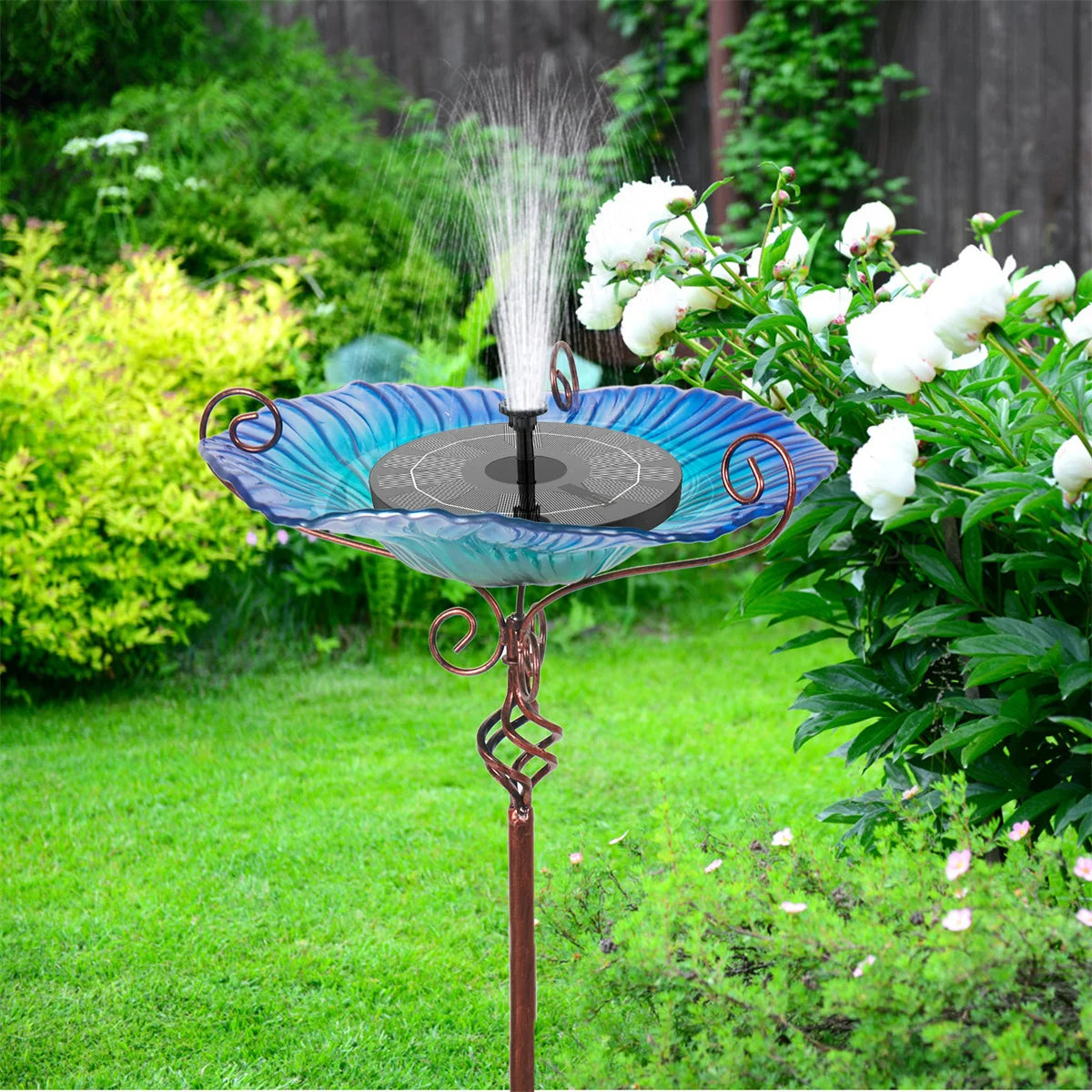 30'' Height Flower Glass Bird Bath Garden Outdoor Birdbaths Bird Feeder with Metal Stake for Yard Decor