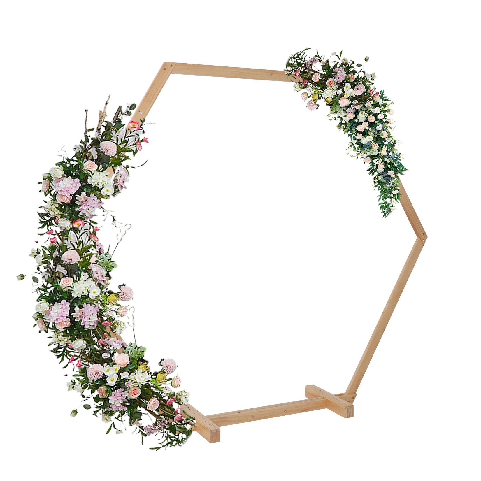 Hexagonal Wooden Wedding Ceremony Arch Bridal Party Backdrop Arch Stand Garden Arbor for Outdoor Weddings, Flowers Garland