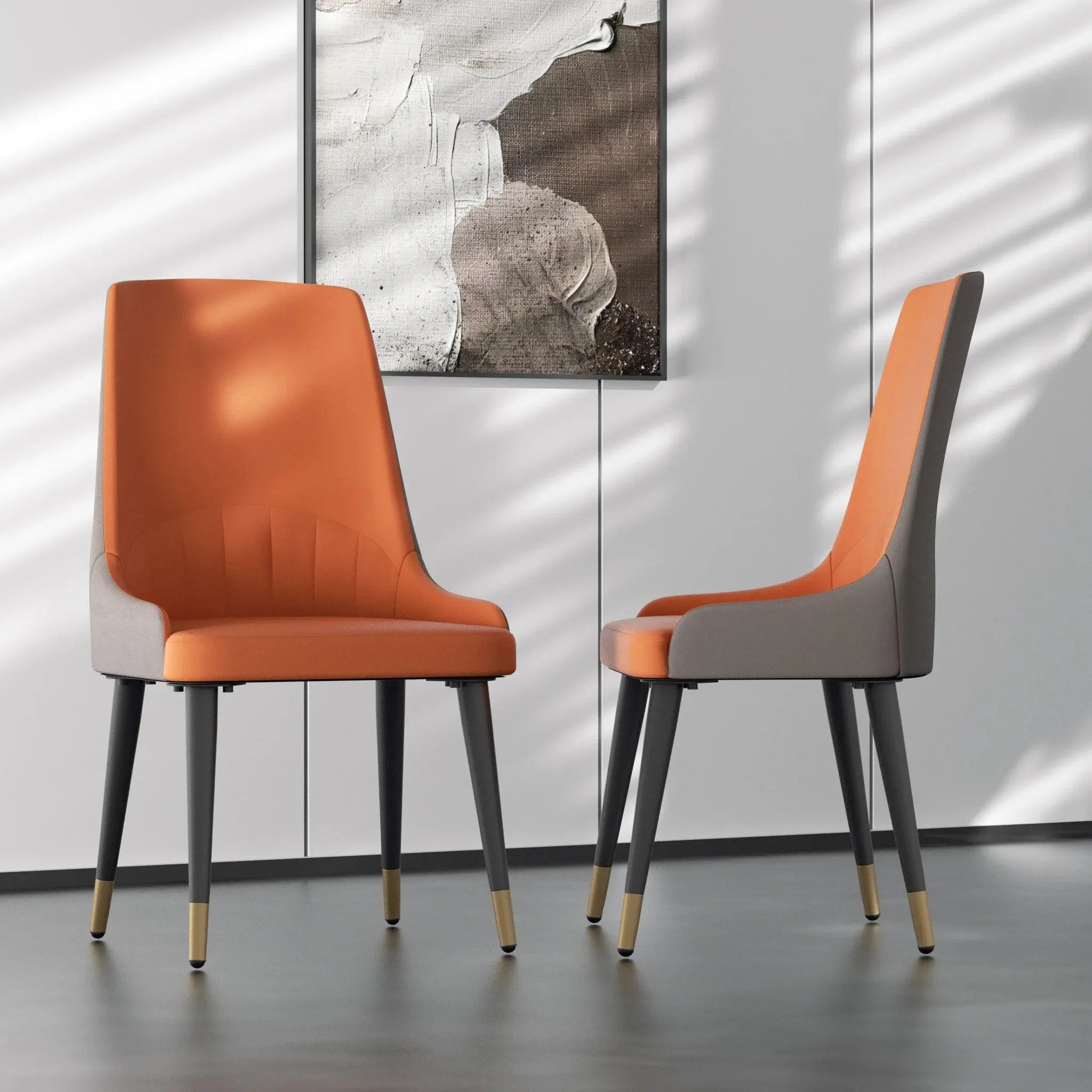 Dining Chairs Set of 2, Leather Upholstered Modern Chair with Backrest - Armless Accent Chairs with Metal Legs for Kitchen