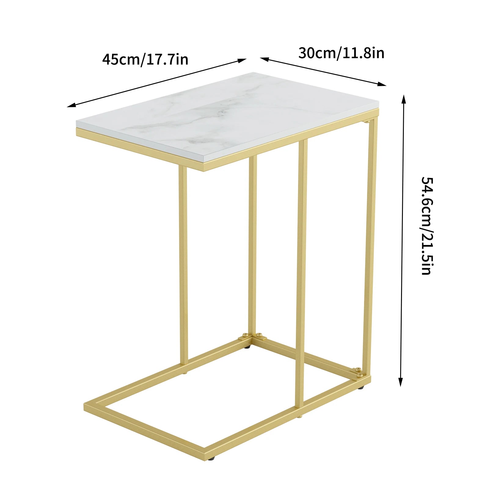 Sintered Stone C Shaped Snack Table, Rectangle End Side Table Slide Under Couch for Sofa Coffee Laptop Living Room Bedroom