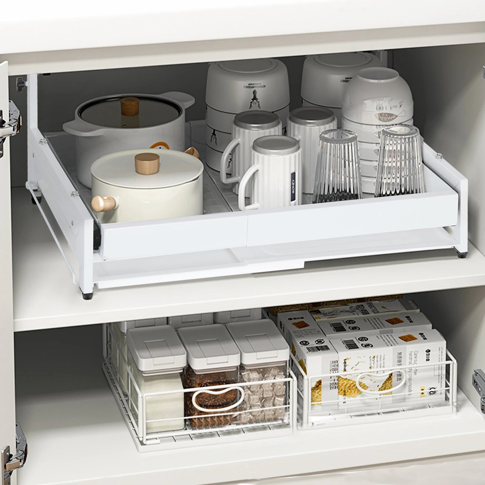 Pull out Cabinet Organizer, Expandable(13"-22.8") under sink organizer Heavy Duty Slide out Drawers for Pots and Pans