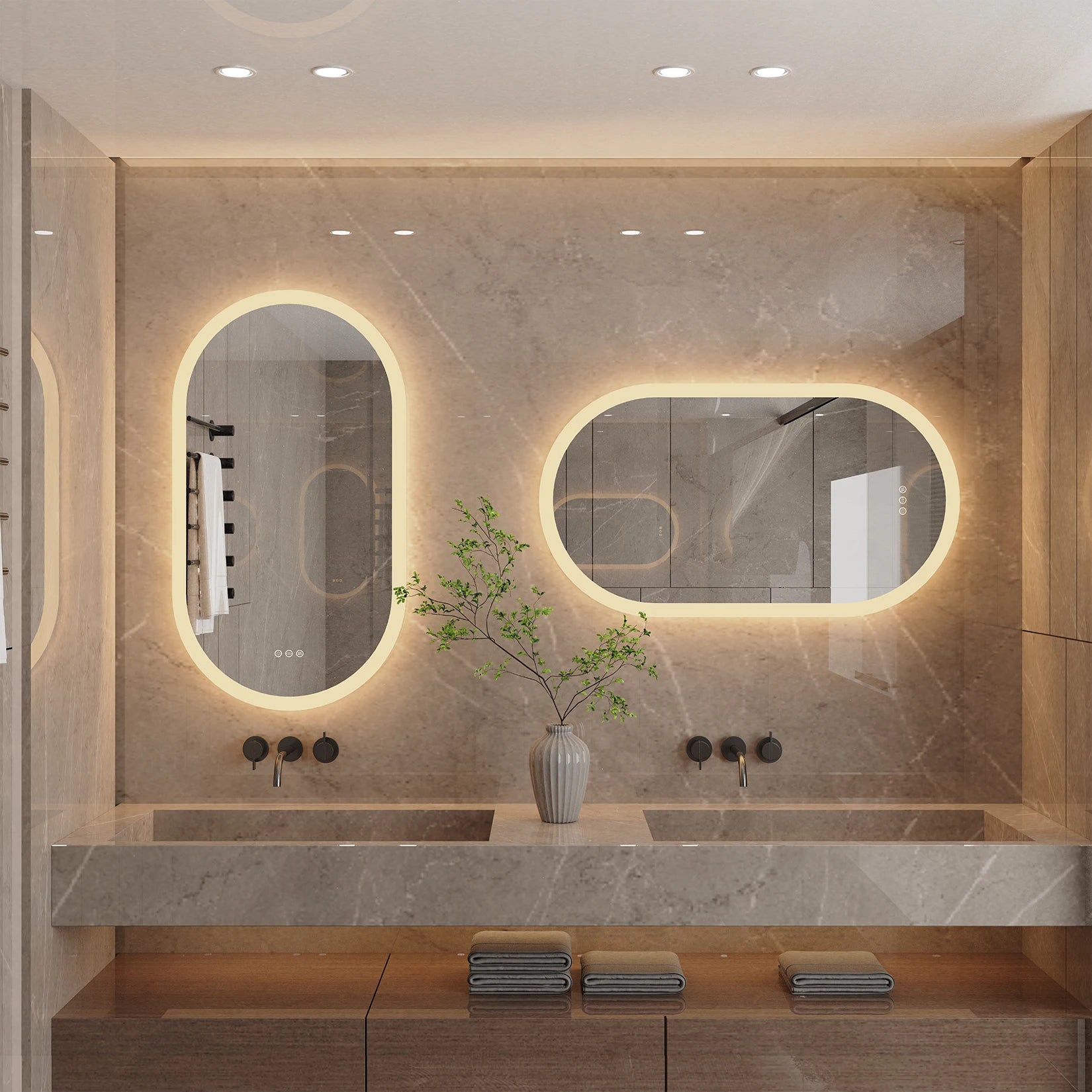 Led Bathroom Mirror for Wall Mounted Oval Lighted Vanity Mirror with Lights Backlit, Frameless Wall Mirror with Lights Anti-Fog