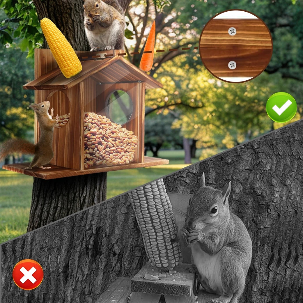 Wood Squirrel Feeder Outside Winter Wooden Chipmunk Feeder Corn Peanuts