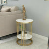 2-Tier Round White Marble Side Table - Coffee Table & Nightstand with Storage