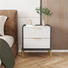 Modern End Table with Drawer, 2 Tier Side Table with Shelf, Round Nightstand with Sintered Stone Tabletop and Chrome Legs