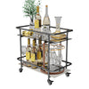 Rolling Bar Cart 2-Tier Luxury Modern Serving Cart on Lockable Wheels, Mobile Home Coffee Station Metal Frame Tempered Glass