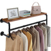 Industrial Pipe Clothing Rack Wall Mounted Wood Shelf Pipe Shelving Floating Shelves Retail Garment Rack Display Racks