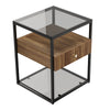 Tempered Glass Side Table, Nightstand, with Drawer and Shelf, Decoration in Living Room, Stable Steel Frame