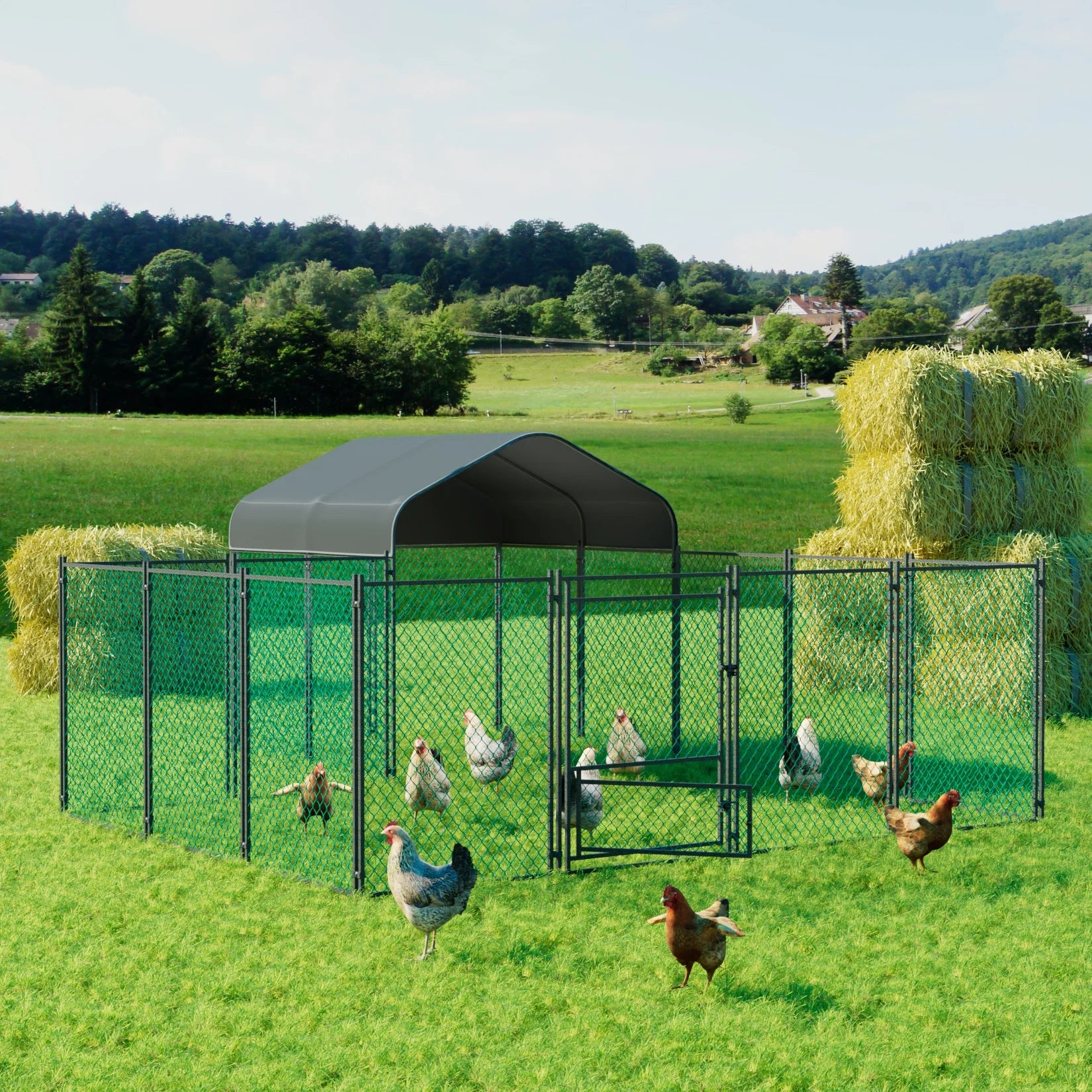 Chicken Coop 12.9x10.2x5.1ft Chicken Run Pen for Yard with Cover Outdoor Metal Portable Chicken Tractor Cage Enclosure Crate