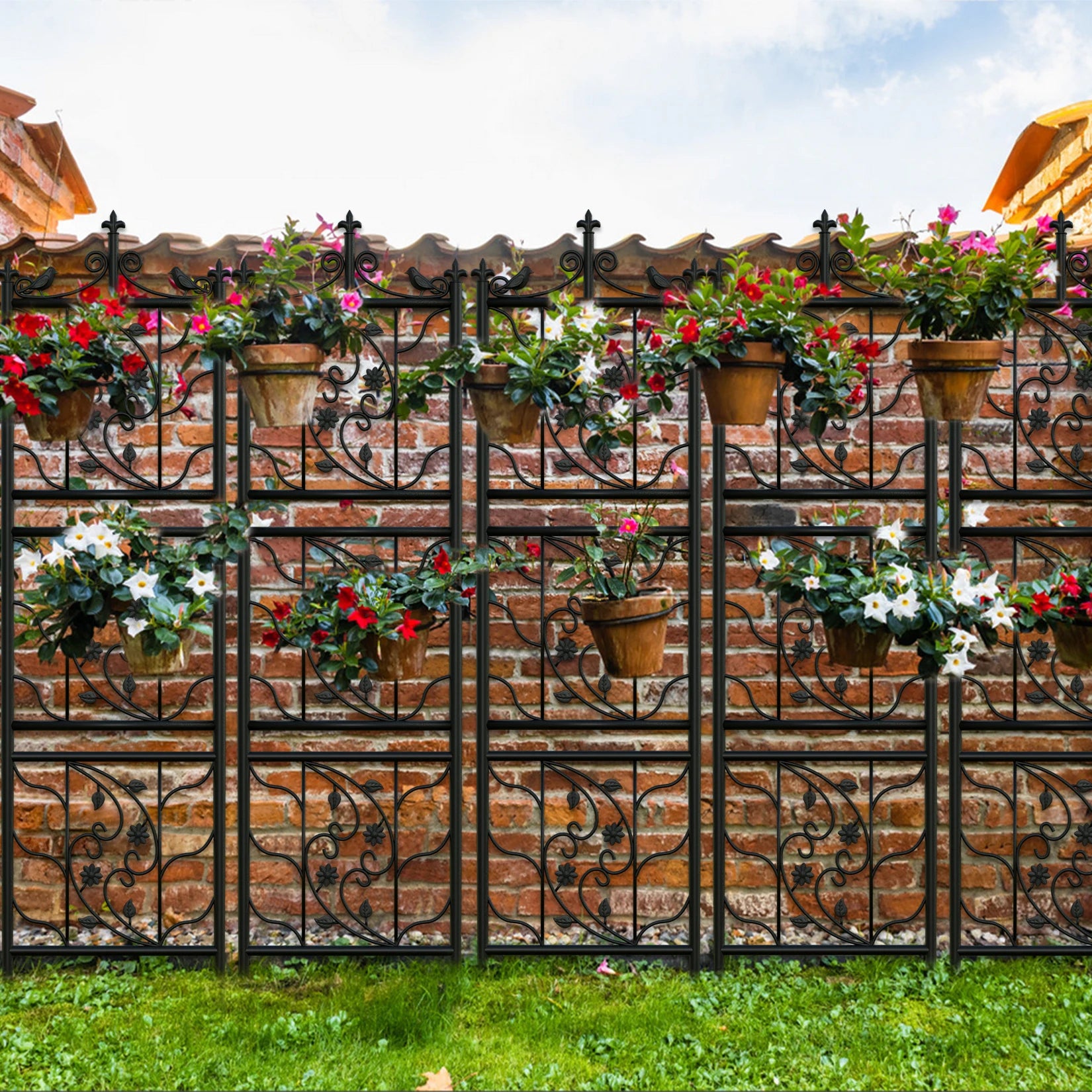71 " Garden Trellis Decorative Outdoor Tall Metal Fence Black Lattice Panel Yard Corner Décor for Climbing Plant Flower