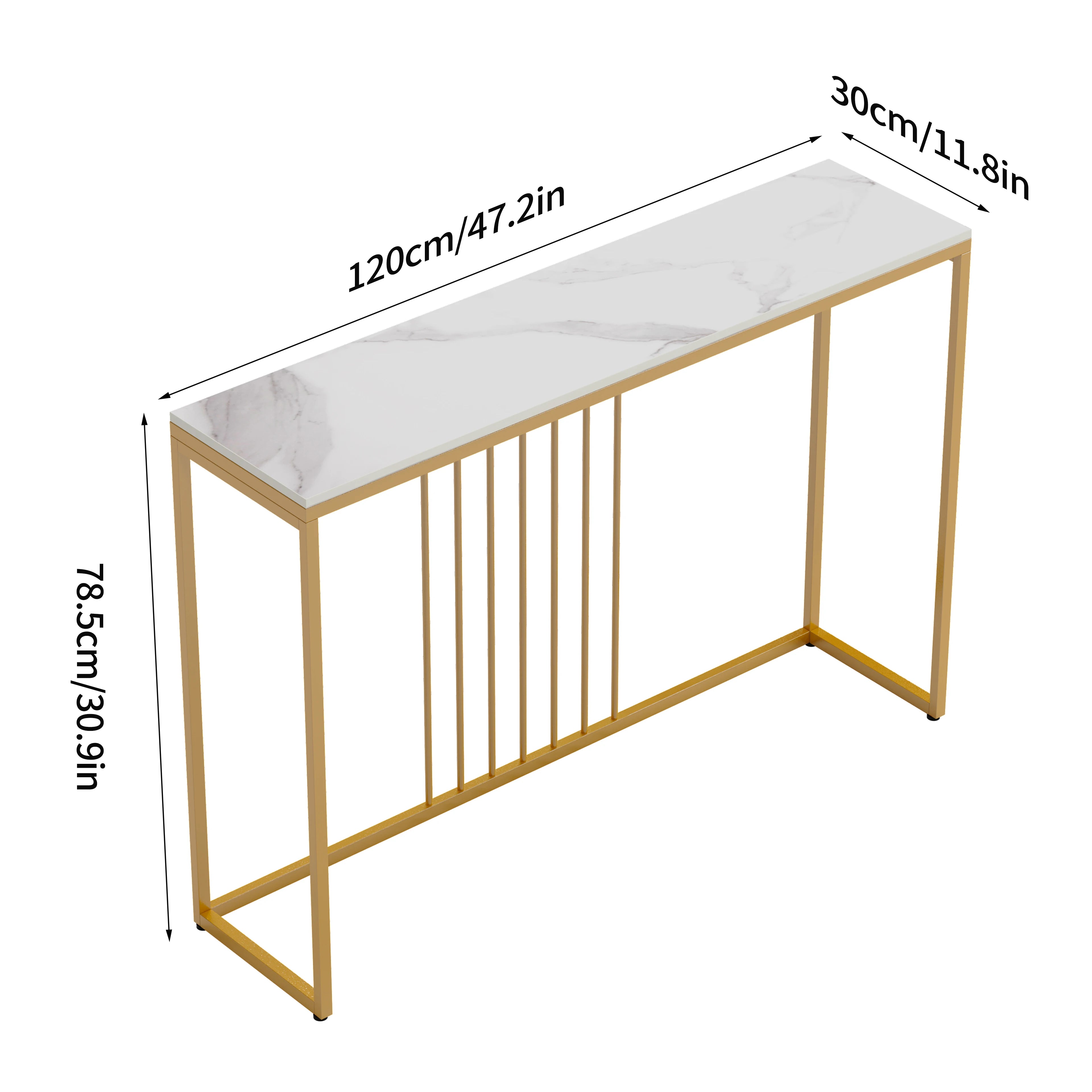 47.2" Extra Long Console Table Sintered Top Gold Metal Leg Sofa Table for Hallway Entryway