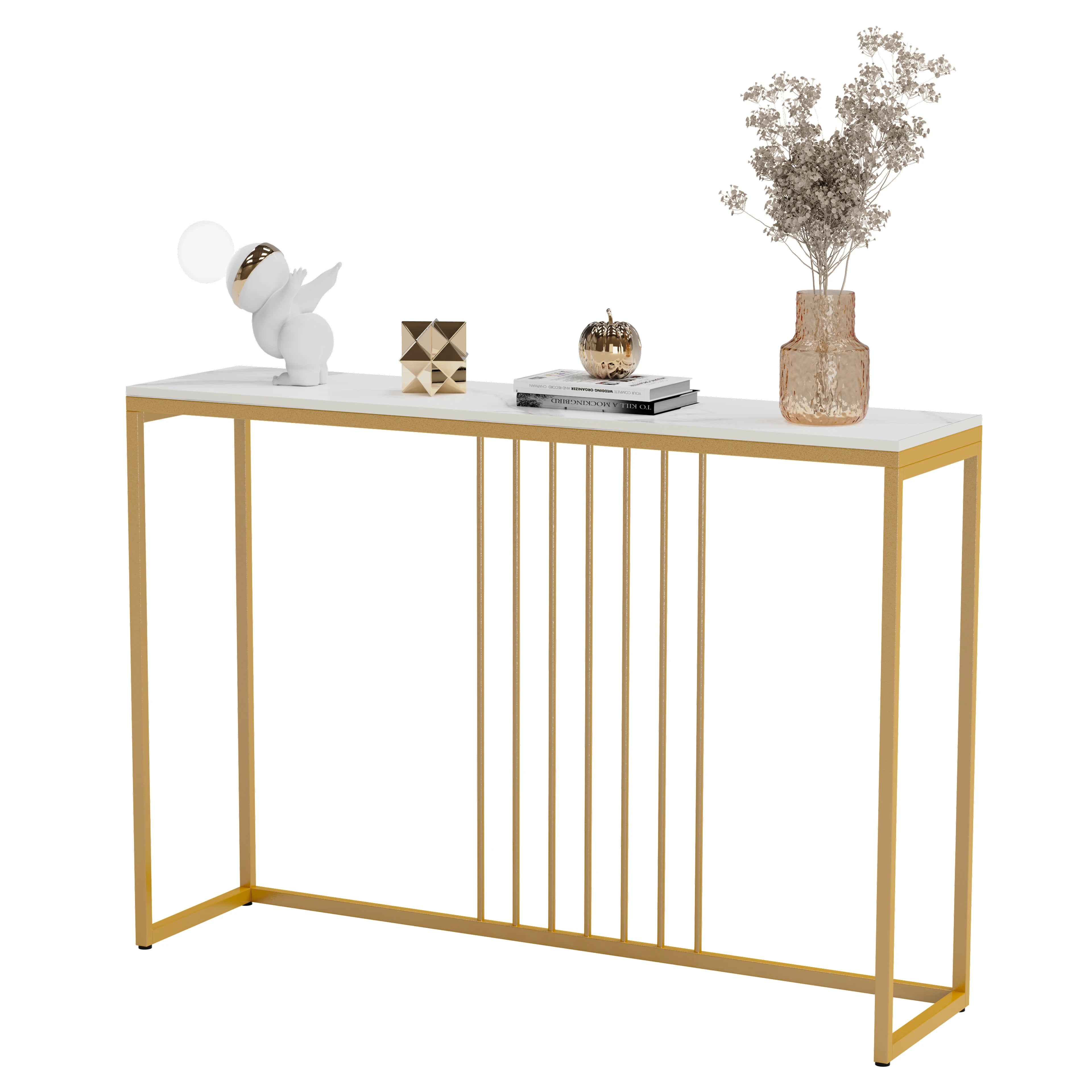 47.2" Extra Long Console Table Sintered Top Gold Metal Leg Sofa Table for Hallway Entryway