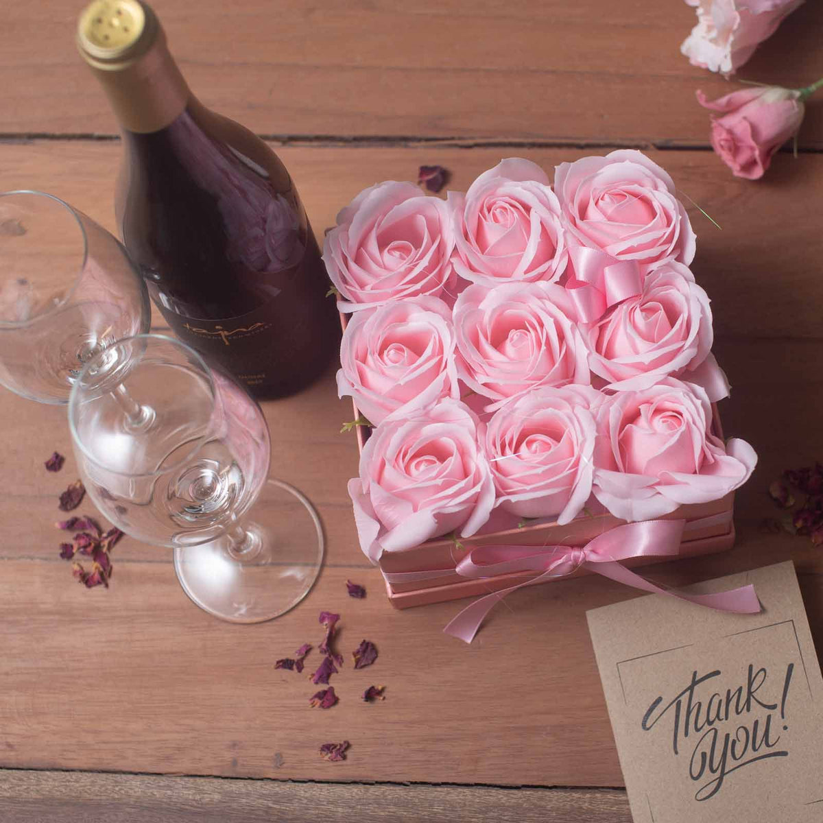 Soap Flower Gift Bouquet - 13 Pink Roses - Heart