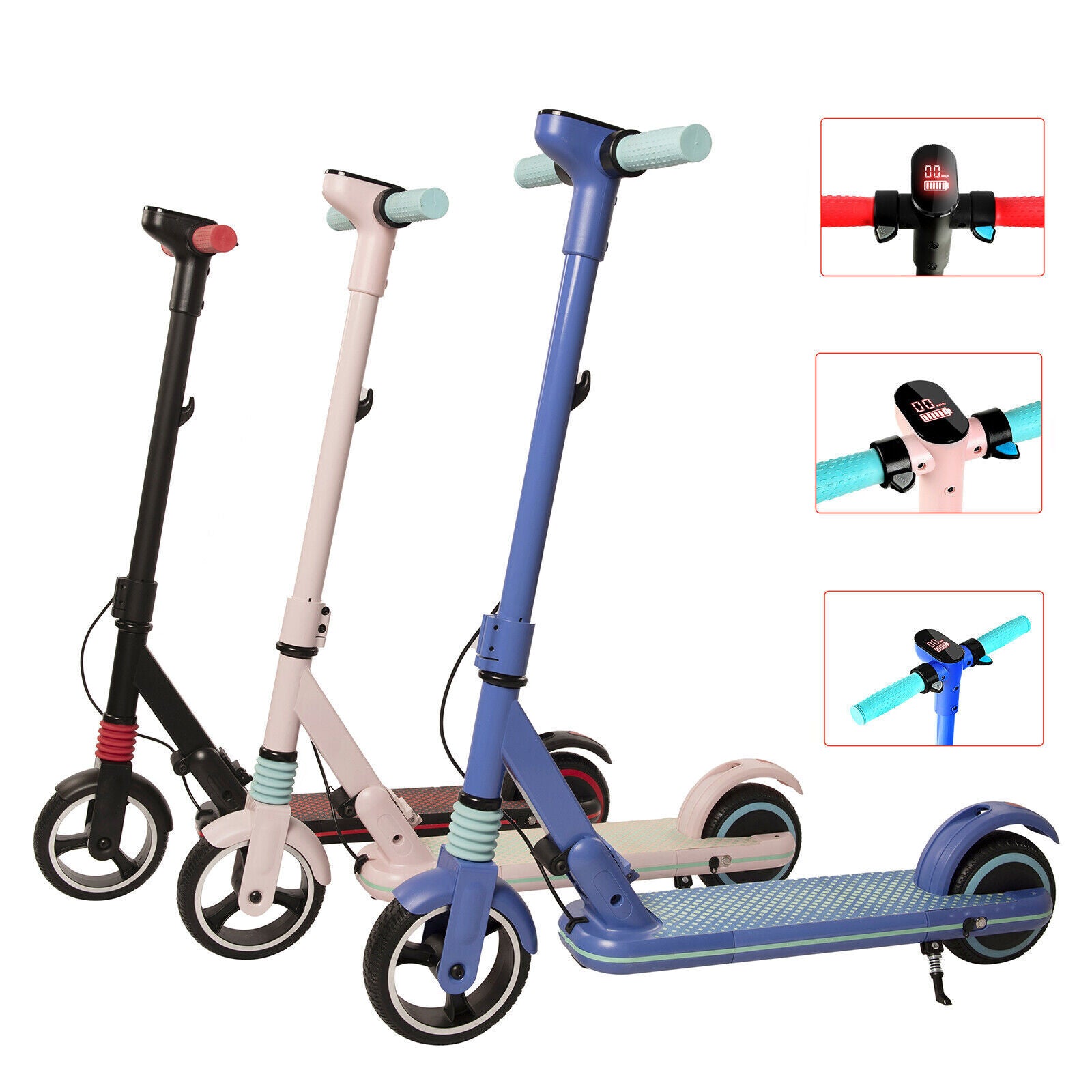 Scooter électrique pour enfants et adolescents, scooter électrique pliable, 8 km, 130 W, affichage LED, 14 km/h, 2 freins